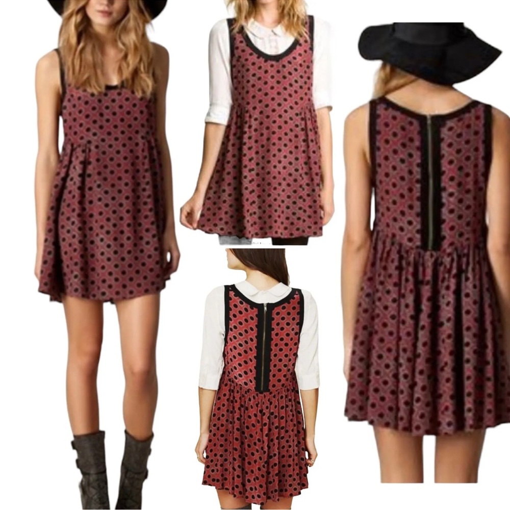 EUC Free People Molly Sangria Dot Swing Dress Babydoll Top